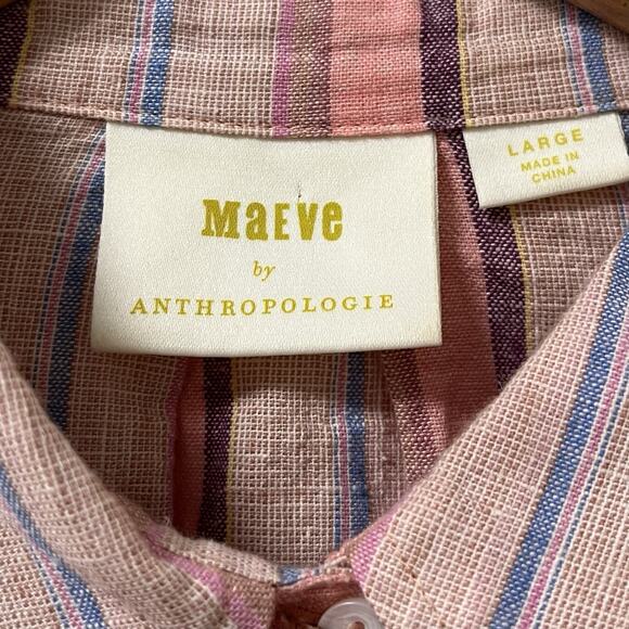 Anthropologie Maeve Womens Stripe Lida Linen Blend Popover Top Size L Pink Boho - Picture 7 of 9